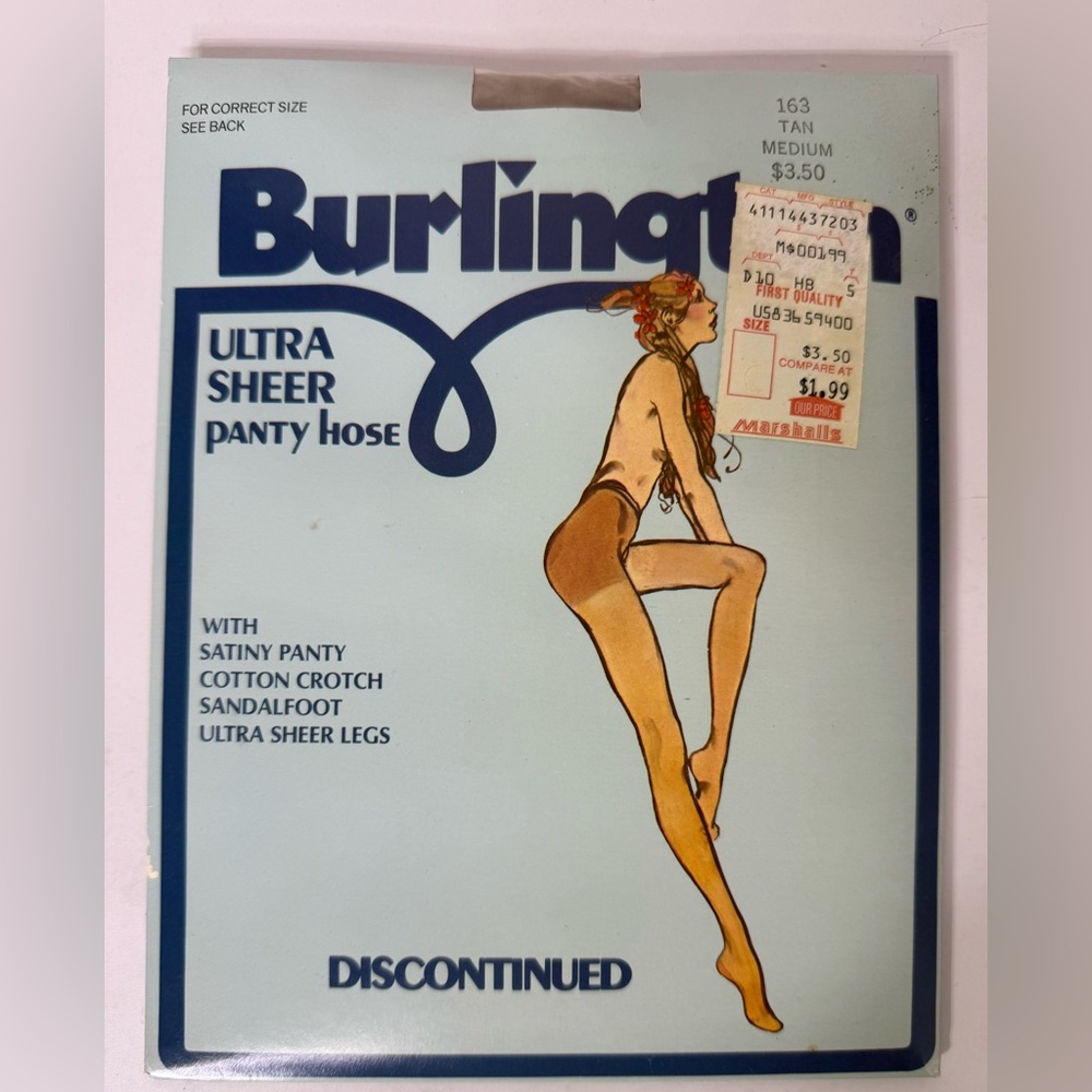 Burlington Discontinued Ultra Sheer‎ Pantyhose Tan Medium Vintage